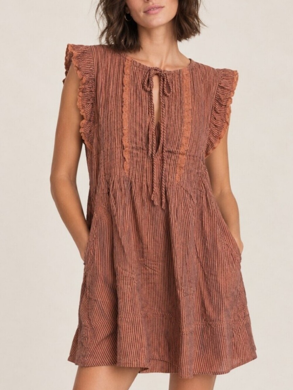 Free People We The Free Spring Tide Tunic Striped Blouse Orange & Black- Small